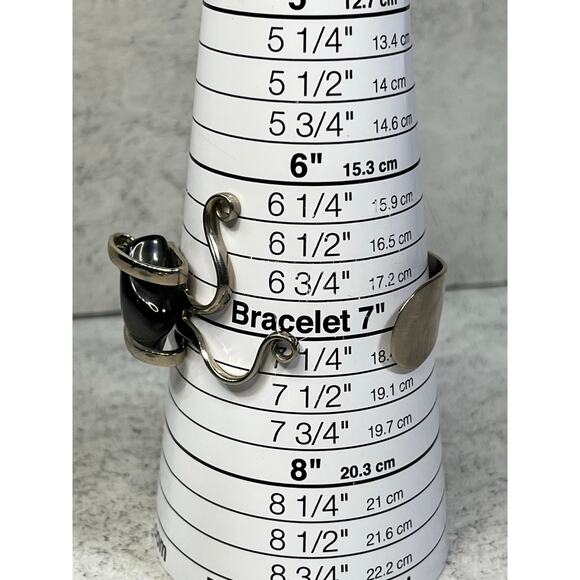 Vintage Silco Alpacca stamped made in USA fork cuff with black stone artisan - Picture 7 of 7